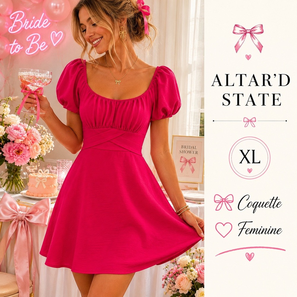 Altar'd State Mini Dress‎ Womens XL Pink Solid Empire Waist Barbiecore Coquette